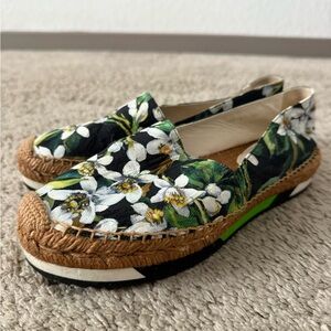 Dolce & Gabbana Black and Green Floral Espadrilles